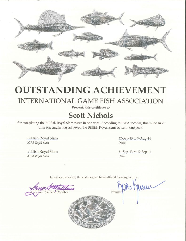 Outstanding Achievement Certificate from the IGFA