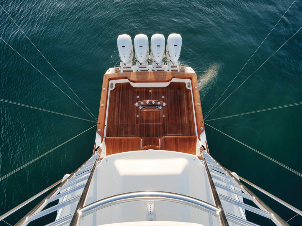 A sport-fishing boat cockpit as seen from above.