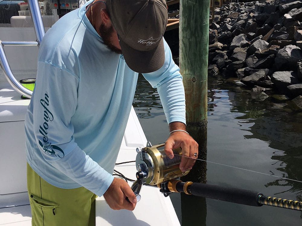 mate spooling line on a reel