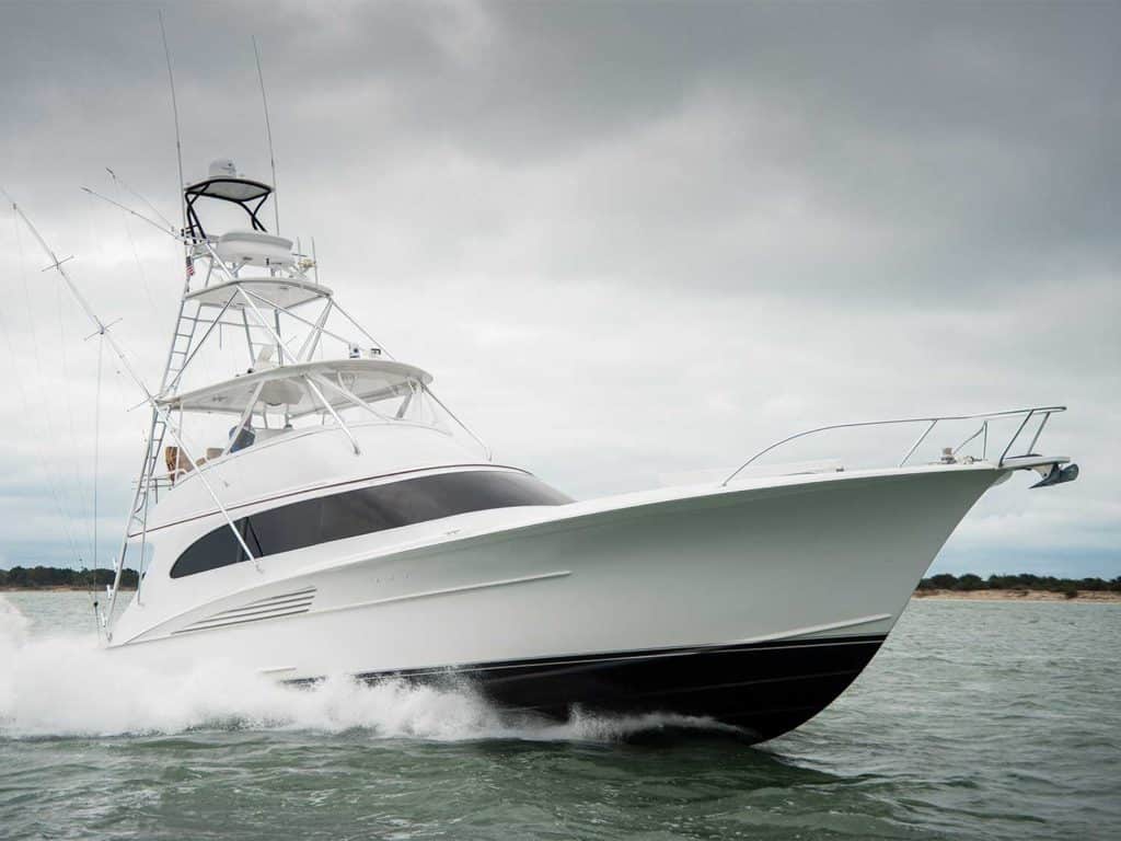A sport-fishing boat on the water.