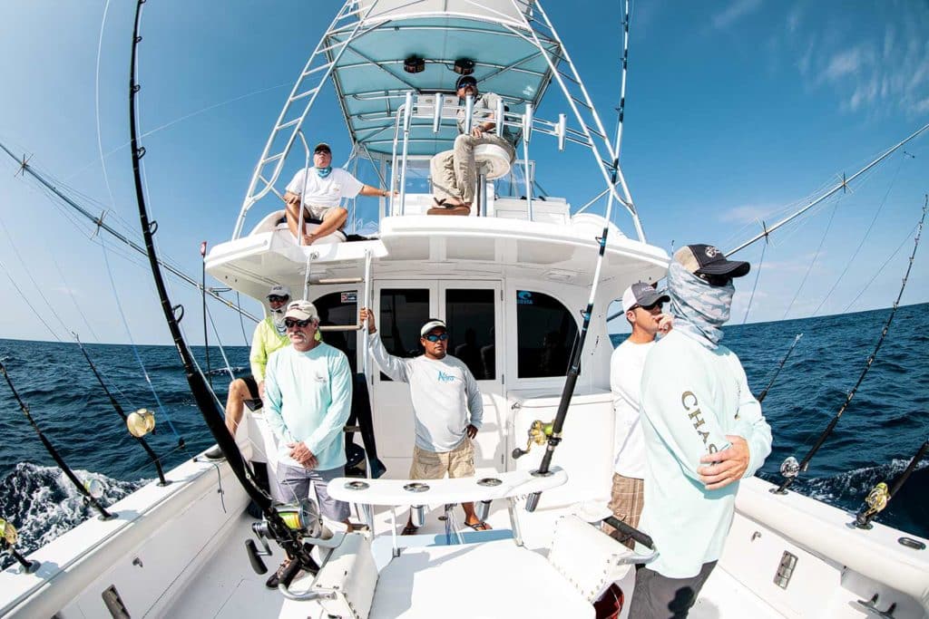sport fishing crew on a sport fishing boat deck