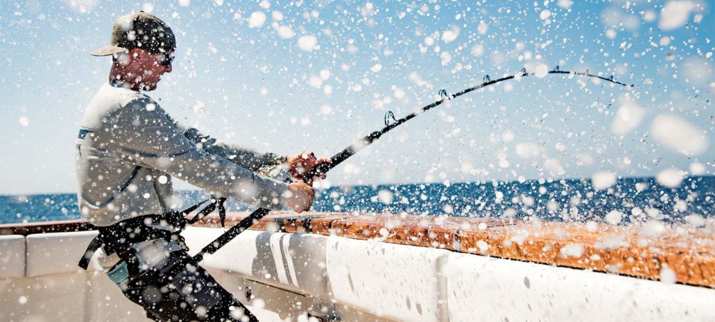 sport fishing with water splashing