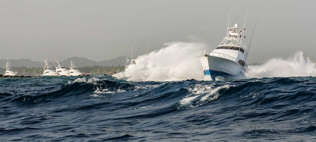 sport fishing yacht on rough waters