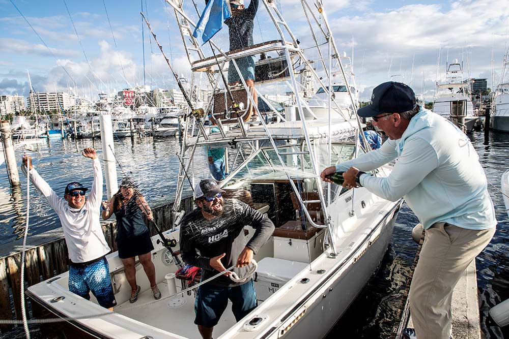 fishing team celebrating win