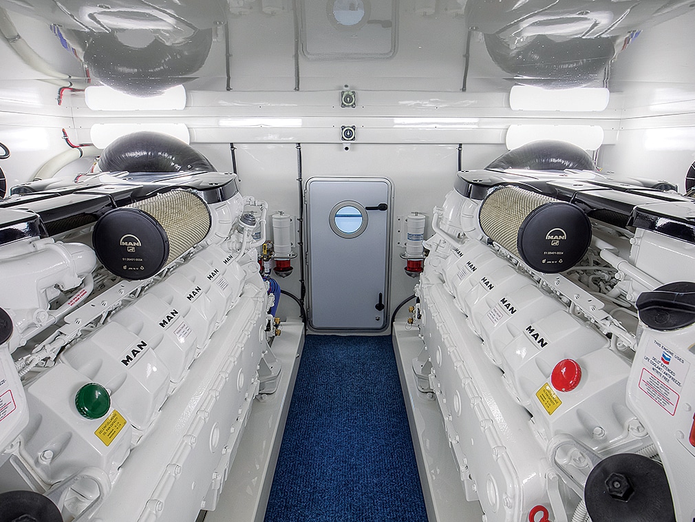 The engine room of the Titan Custom Yachts 62 Effie Mae