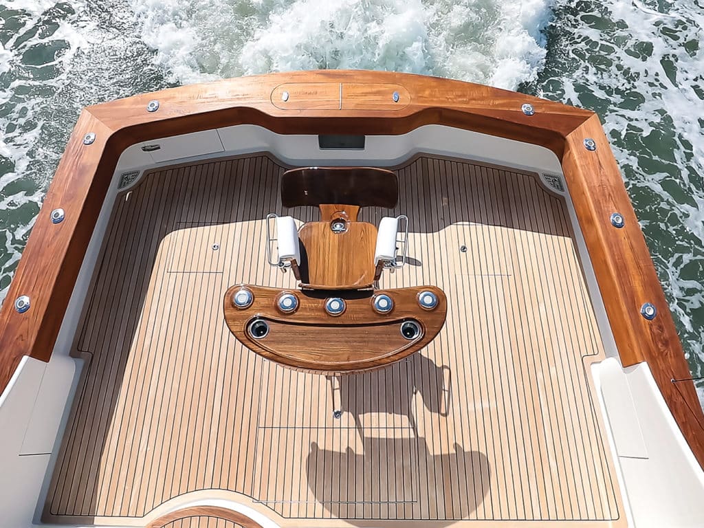 The cockpit and fighting chair of the Titan Custom Yachts 62 Effie Mae.