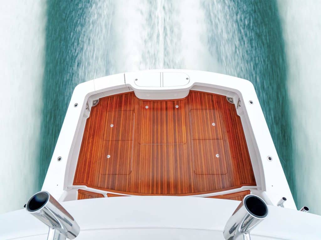 The boat deck of the Viking Yacht 54 sport-fishing boat.