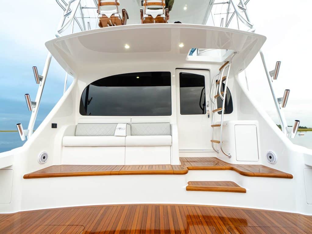 The mezzanine of the Viking Yacht 54 sport-fishing boat.