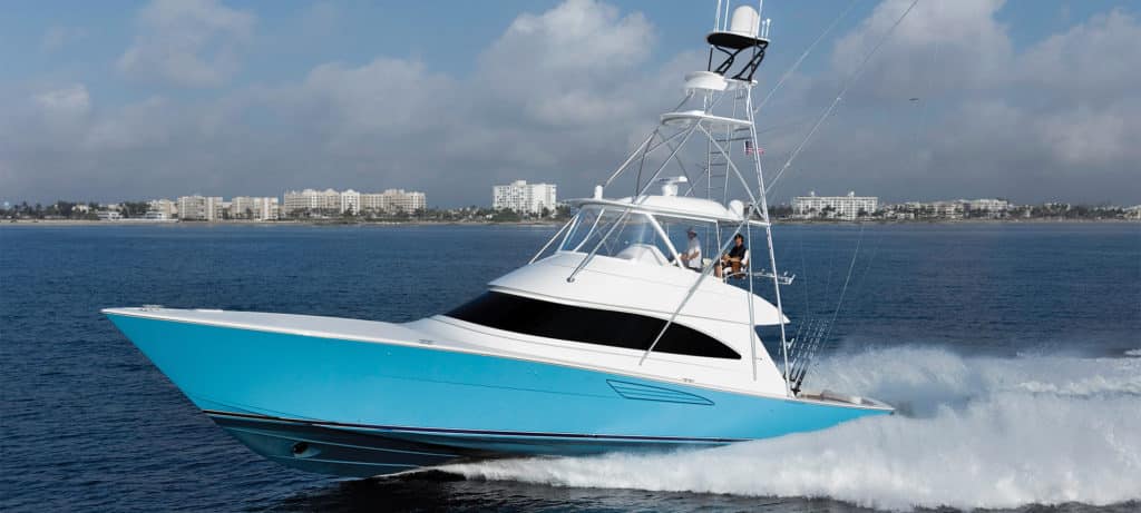 viking yacht 58 convertible on the water