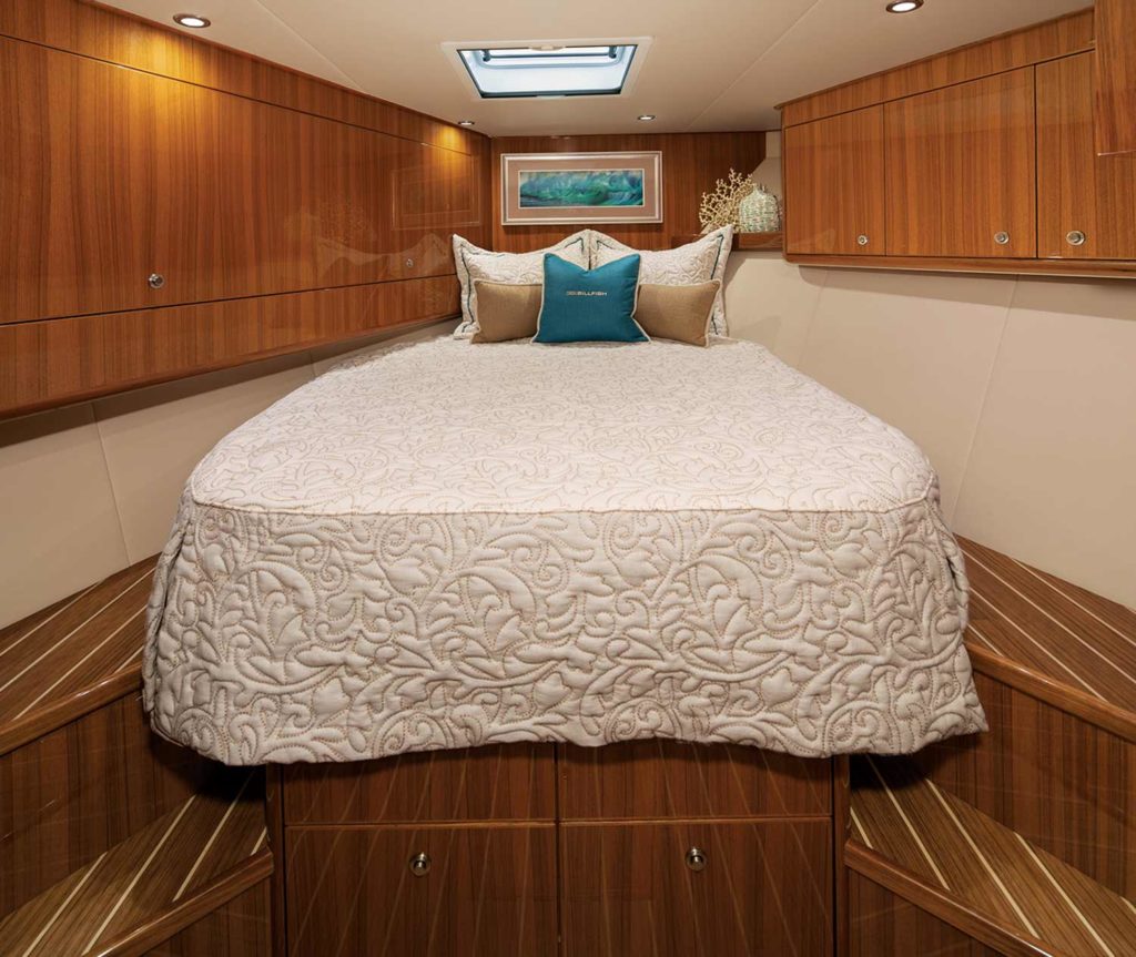 interior stateroom of the viking custom yacht