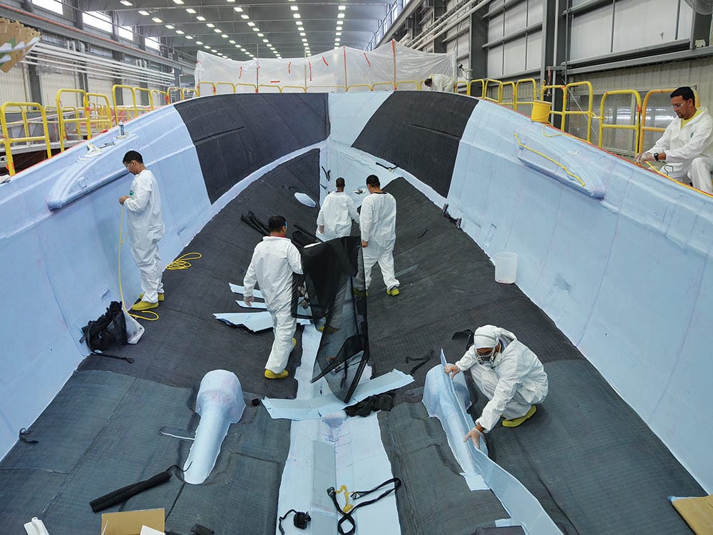 craftsmen at viking yachts building