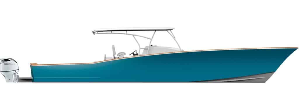 A digital rendering of Weaver 41 sport fishing boat