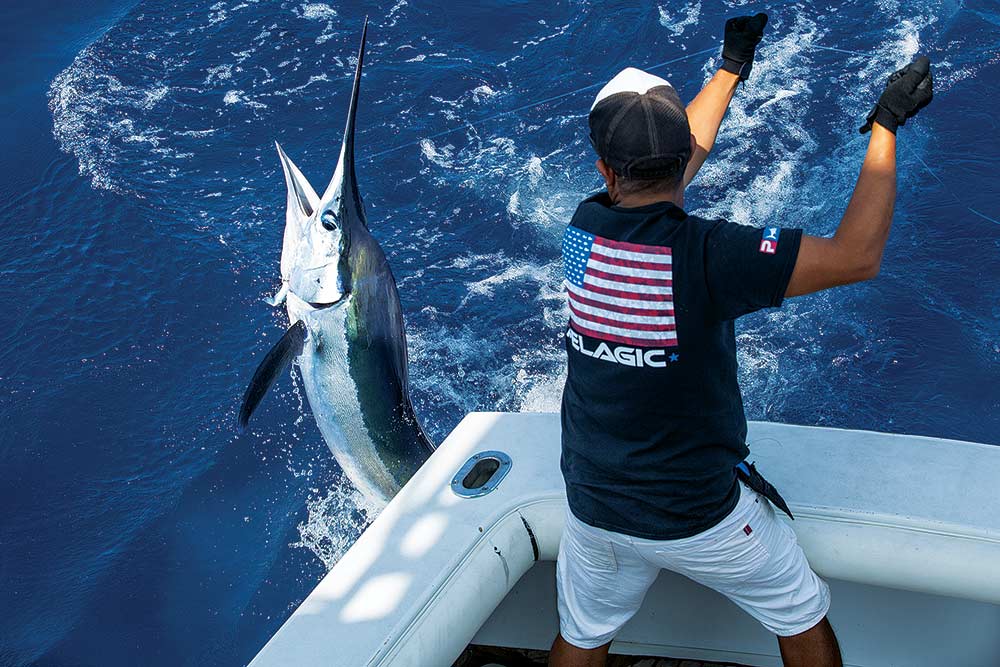 white marlin on the line