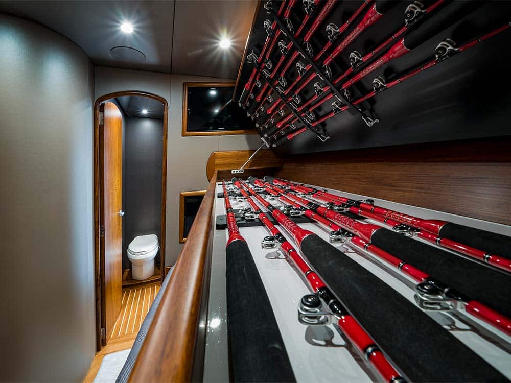 reel storage in the willis 77 yacht