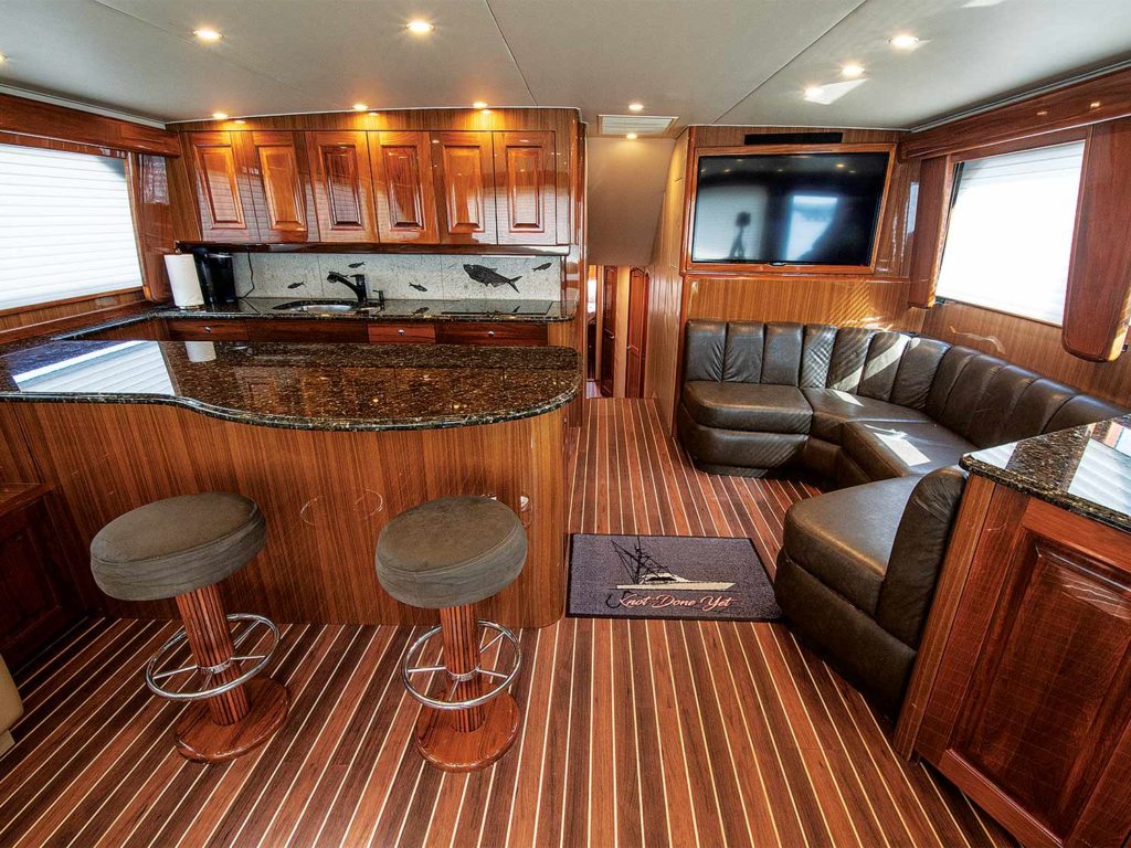 interior salon of a sport fishing boat.