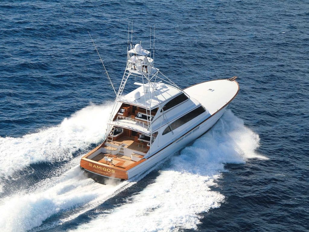 A Michael Rybovich & Sons sport-fishing boat on the water.