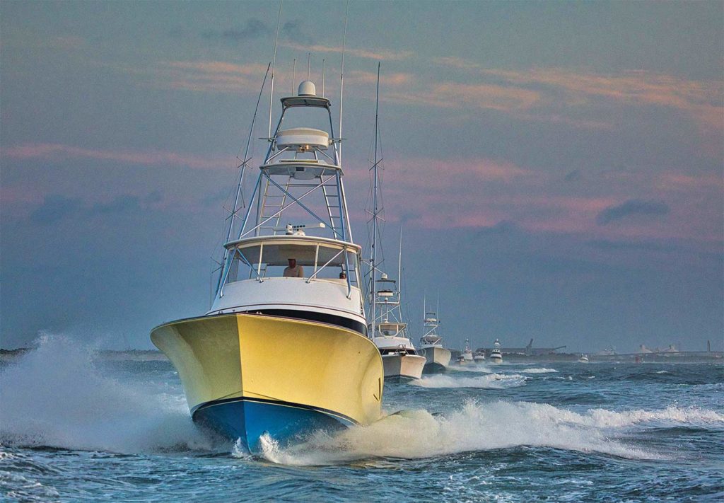 A sport-fishing boat on the water.