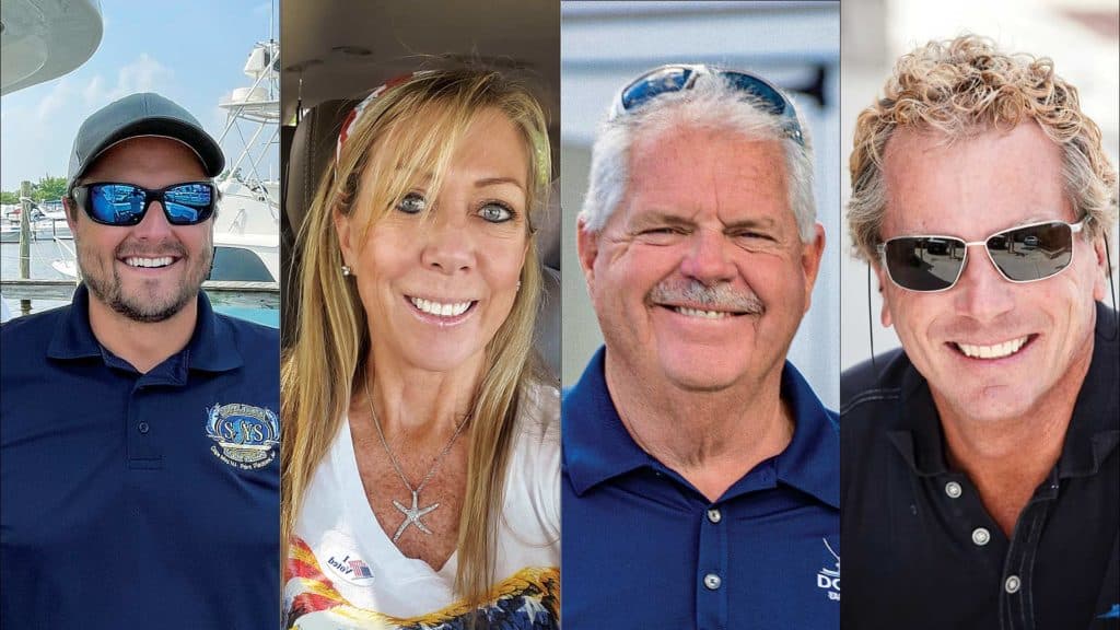 A collage of four boat professionals.
