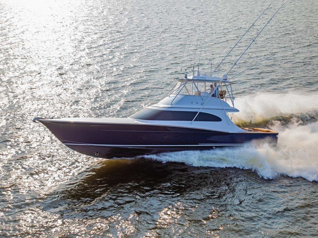 A Spencer Yachts sport-fishing boat on the water.
