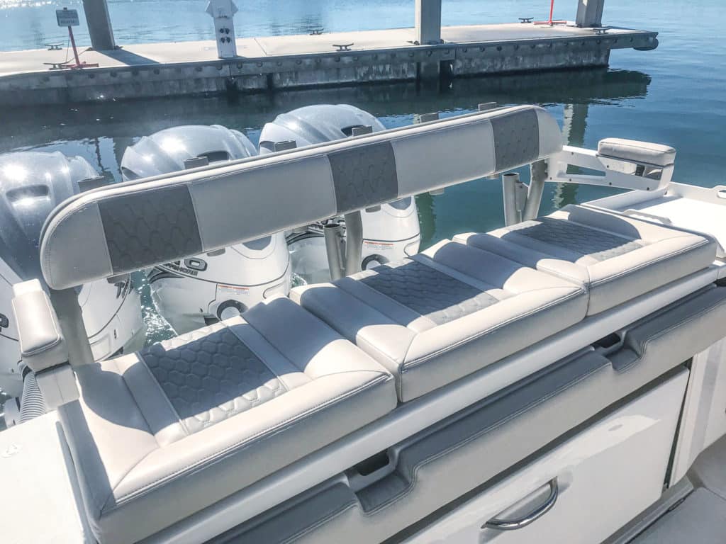 Mezzanine seating of an offshore fishing boat.