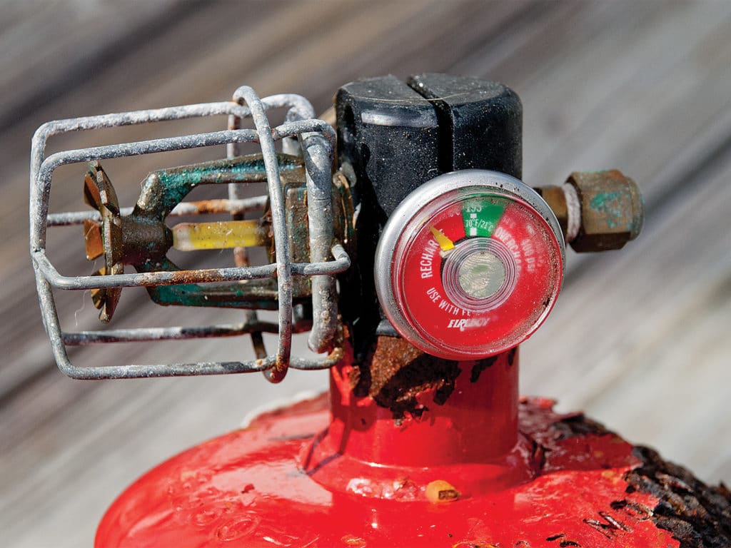 A gauge on a fire extinguisher.