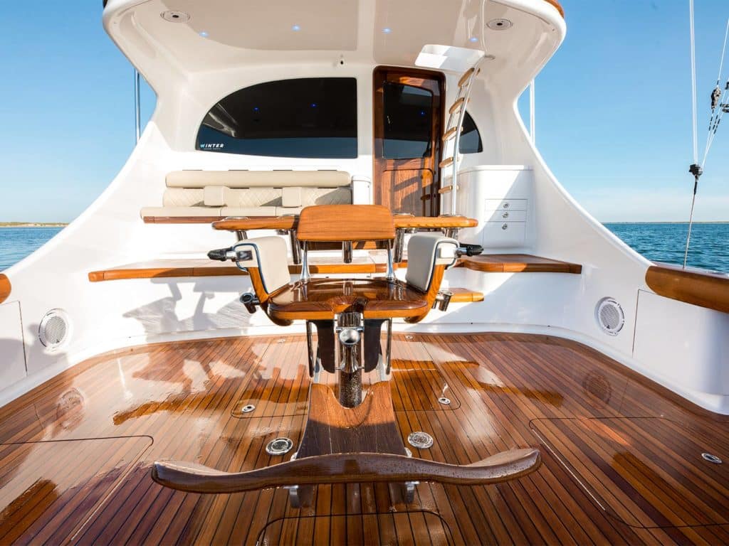 The cockpit and fighting chair of the Winter Custom Yachts 63.