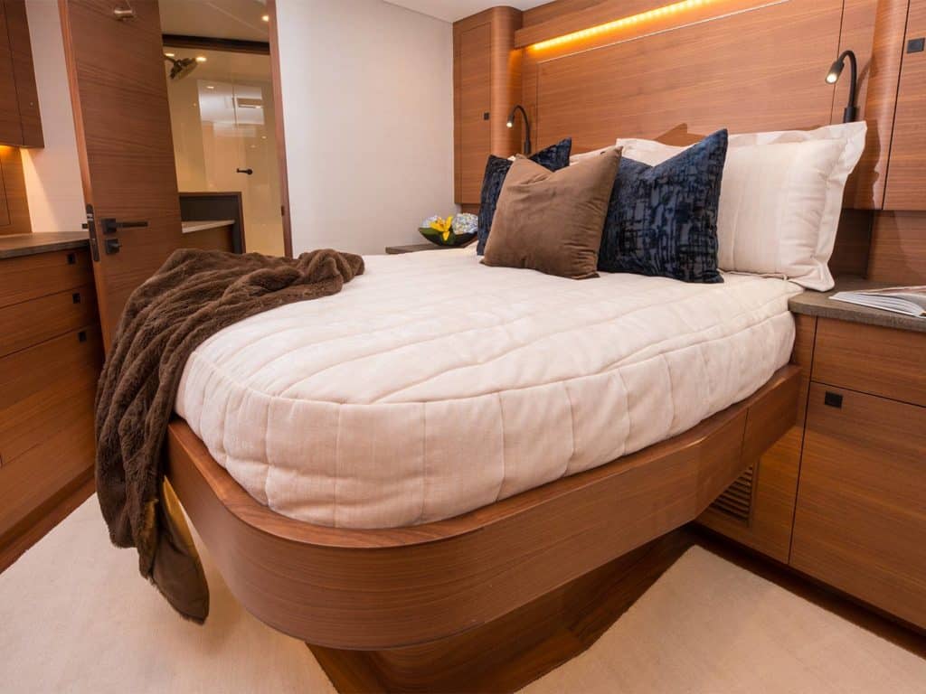 The interior stateroom of the Winter Custom Yachts 63.