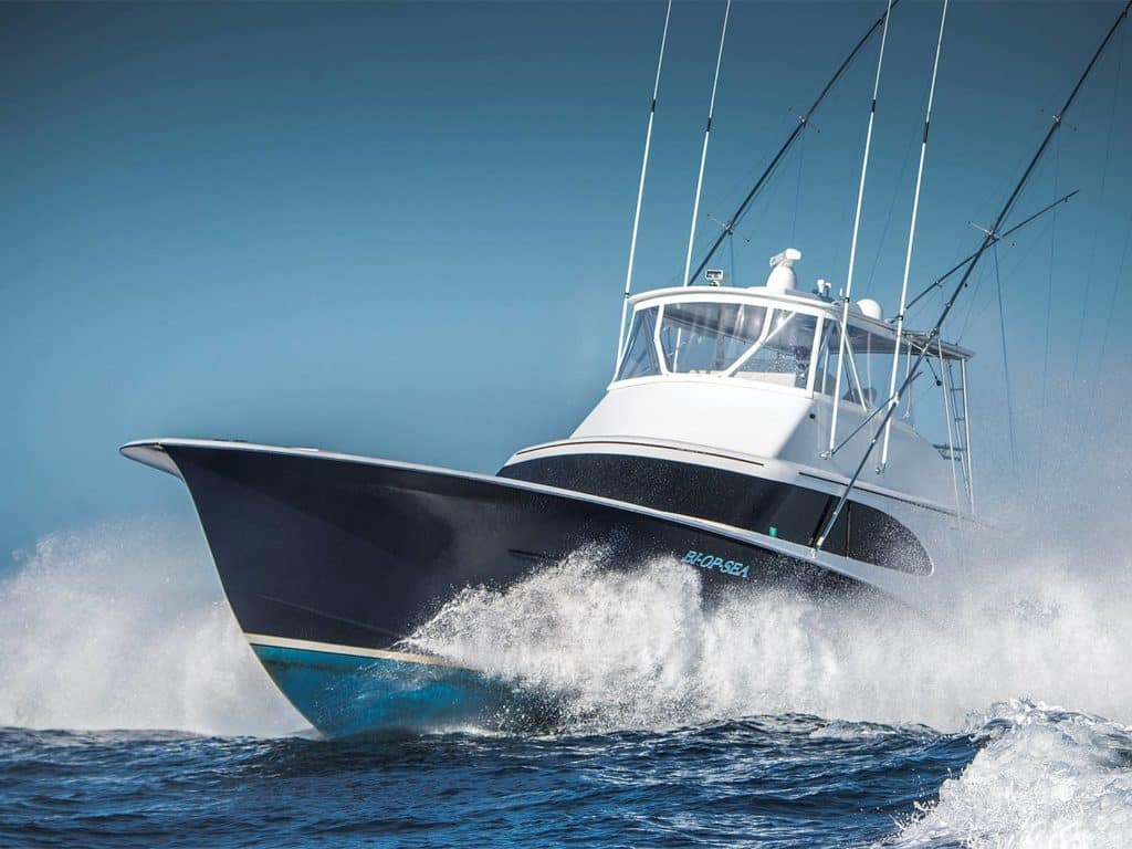 A sport-fishing boat on the water.