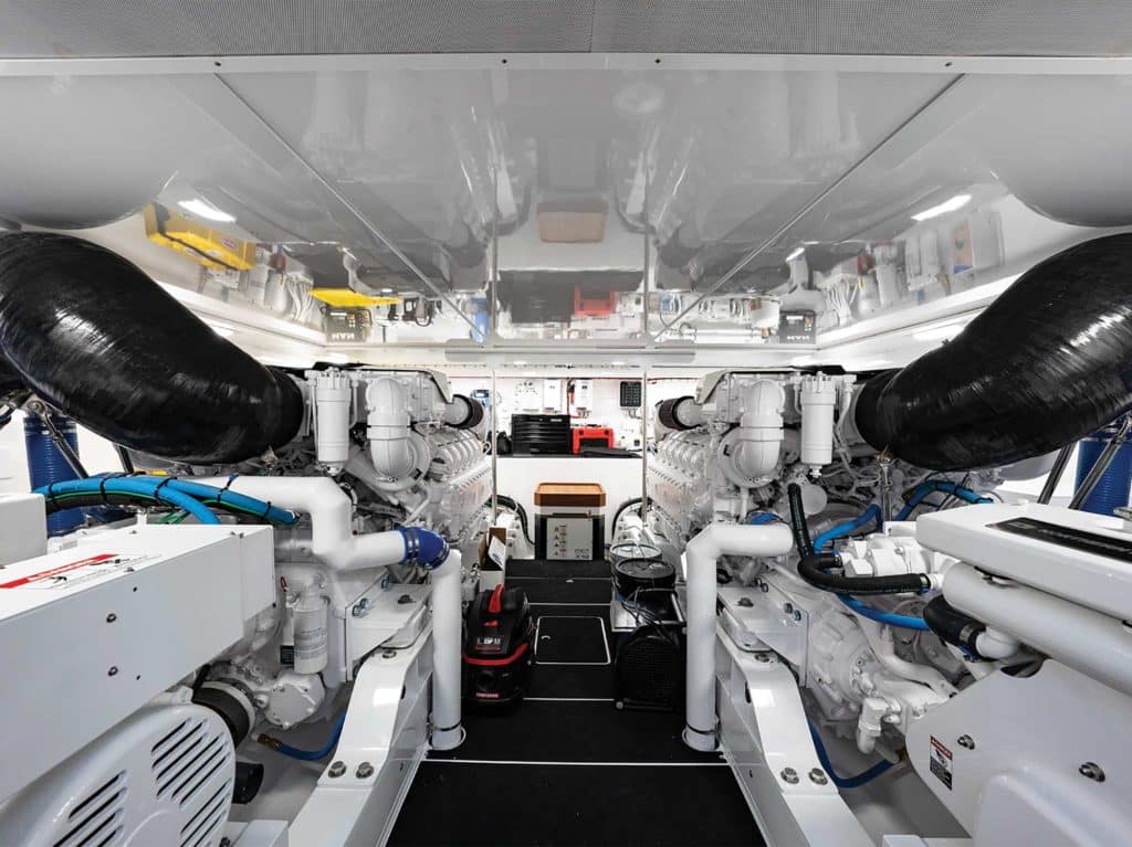 The engine room of the Garlington 71 sport-fishing yacht.