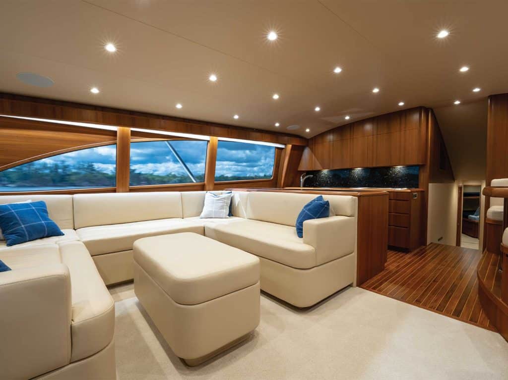 The interior salon of the sport-fishing