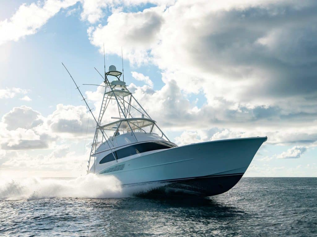 The Garlington 71 sport-fishing yacht on the water.