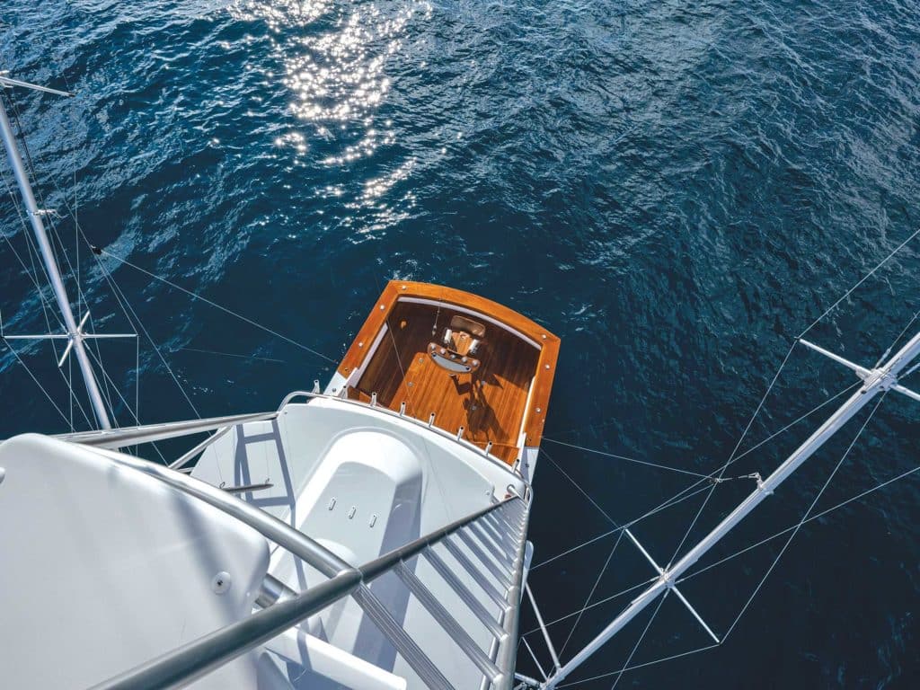 View from the Bausch Tower on the Garlington 71 sport-fishing yacht.