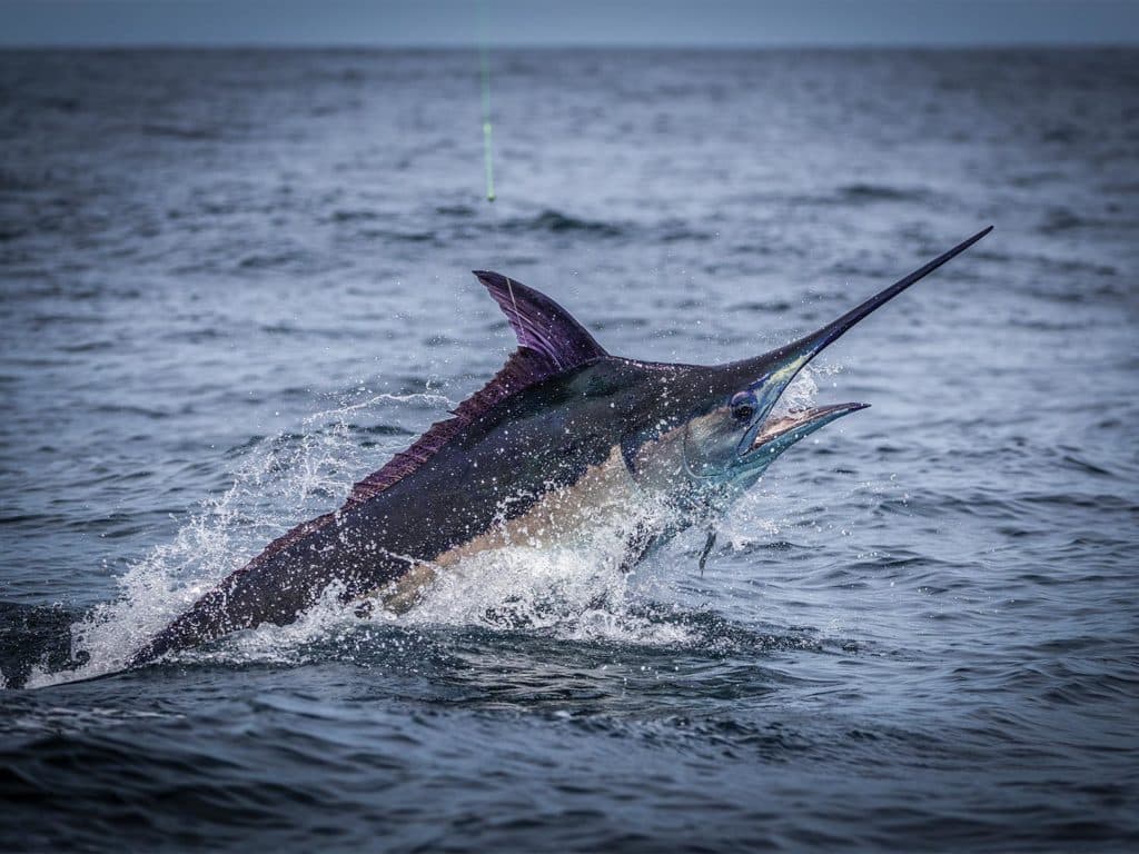 A billfish hooked on a leader.