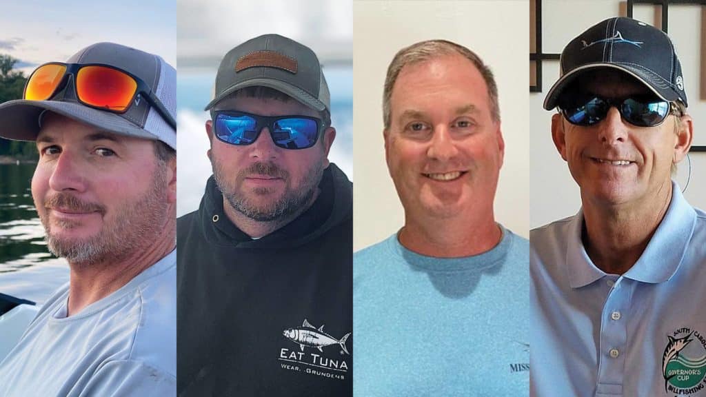 A collage of four pro fishing anglers.