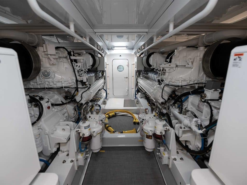 The engine room of a Merritt 77 sport-fishing yacht