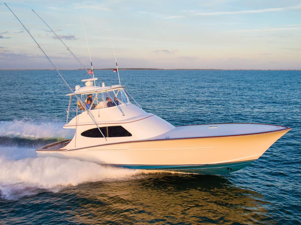 A sport-fishing boat on the water.