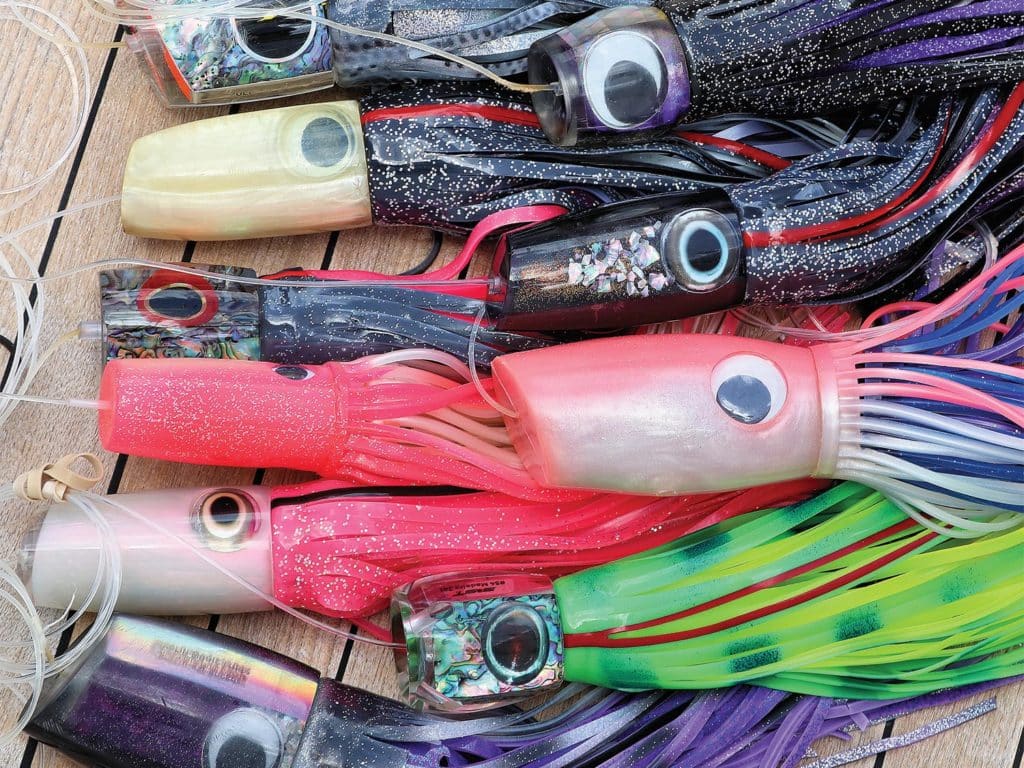 An assorted collection of sport-fishing lures.
