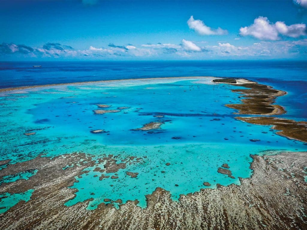 An aerial view of coral reefs