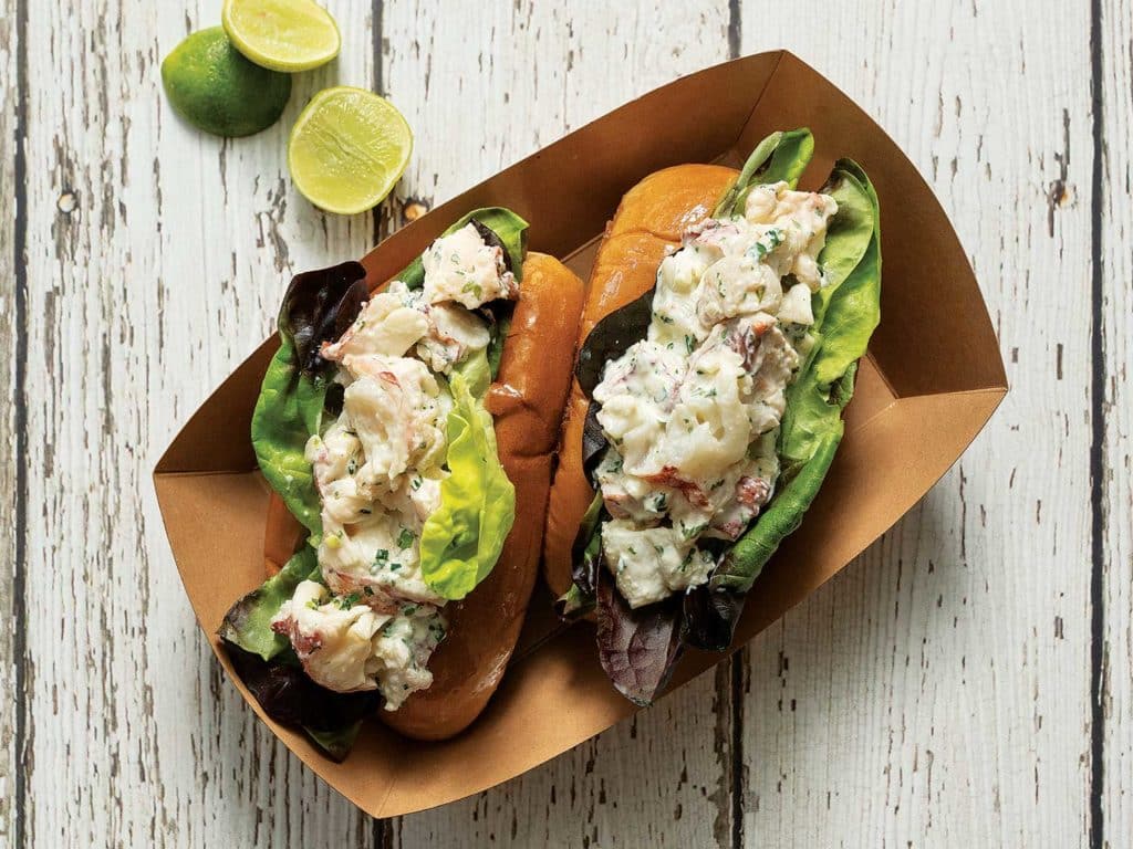 A Florida Lobster Roll in a dish.