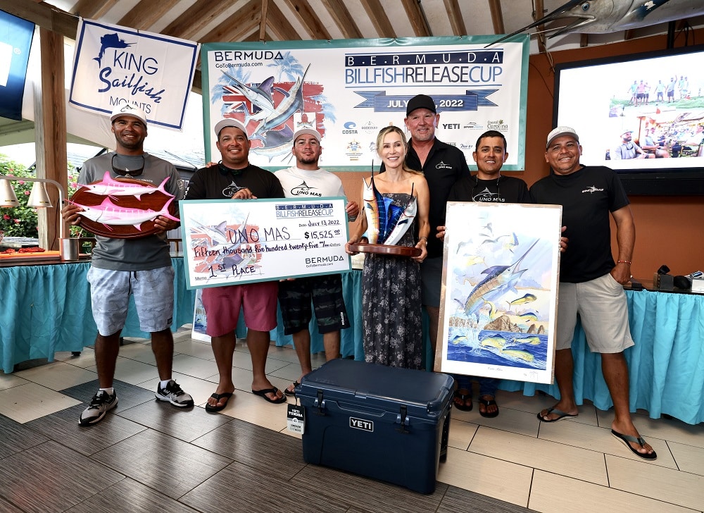 A sport-fishing team accepting awards at the Bermuda Billfish Release Cup