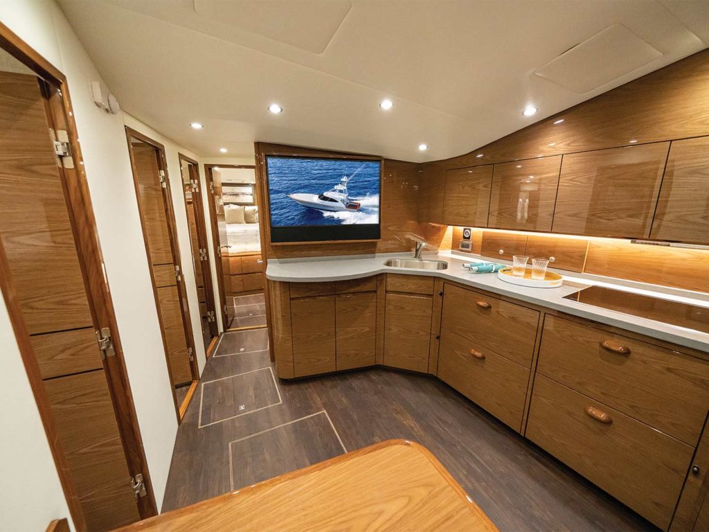 Kitchen galley of the Viking Yacht 54 Sport Tower.