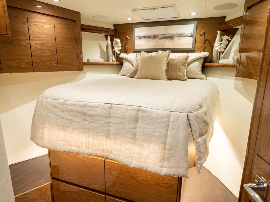 Interior stateroom of the Viking Yacht 54 Sport Tower