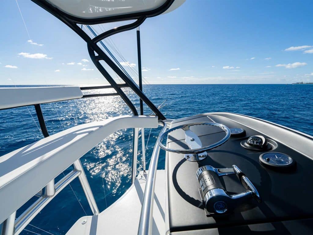 The view of the ocean horizon from the Viking Yacht 54 Sport Tower