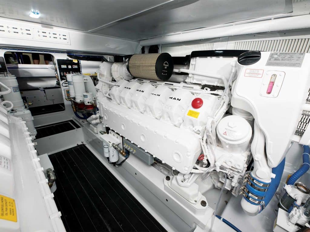 The interior engine room of the Winter Custom Yachts 53 Express
