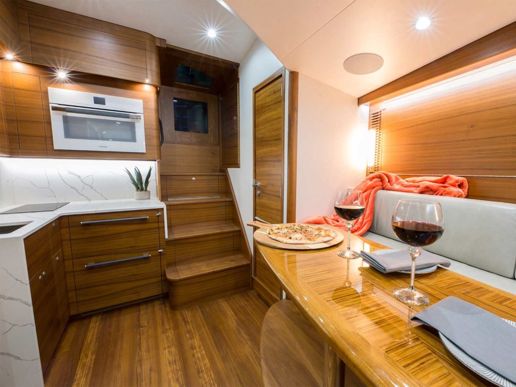 The interior galley and salon of the Winter Custom Yachts 53 Express