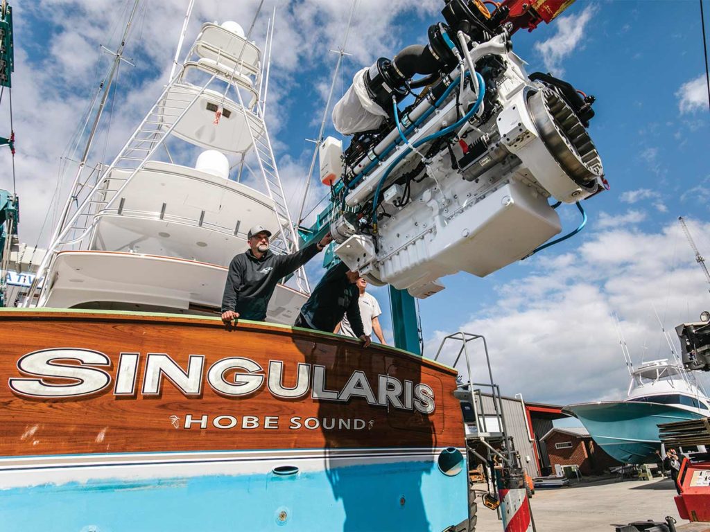 An engine refit for a Bayliss Boatworks sport-fishing boat.
