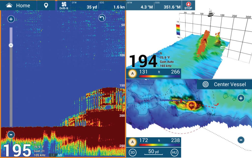 A rendering of a digital screen showing bathymetric systems.