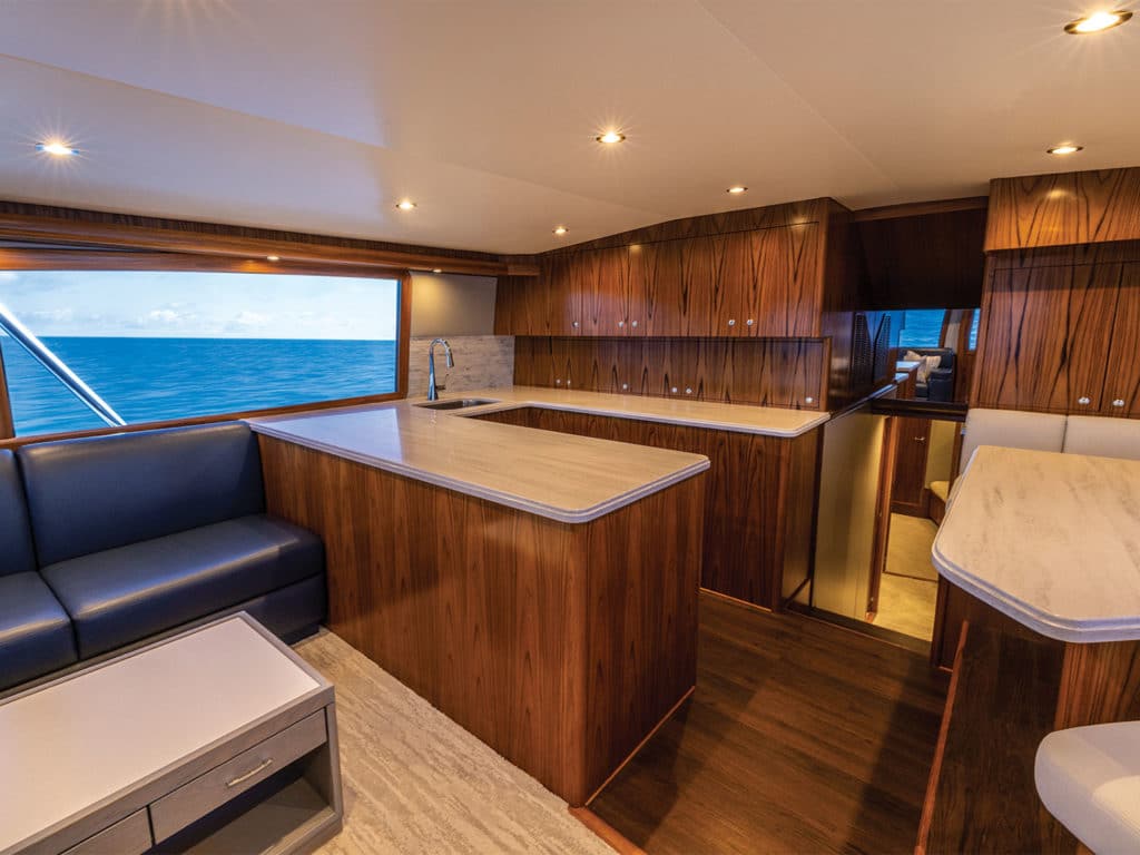 The interior galley of the Titan Custom Yachts 63 sport-fishing yacht.