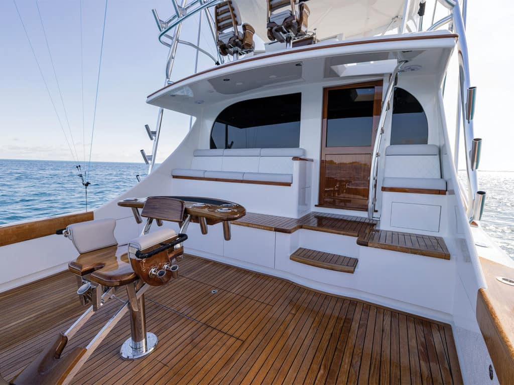 The cockpit and mezzanine of the Titan Custom Yachts 63 sport-fishing yacht.