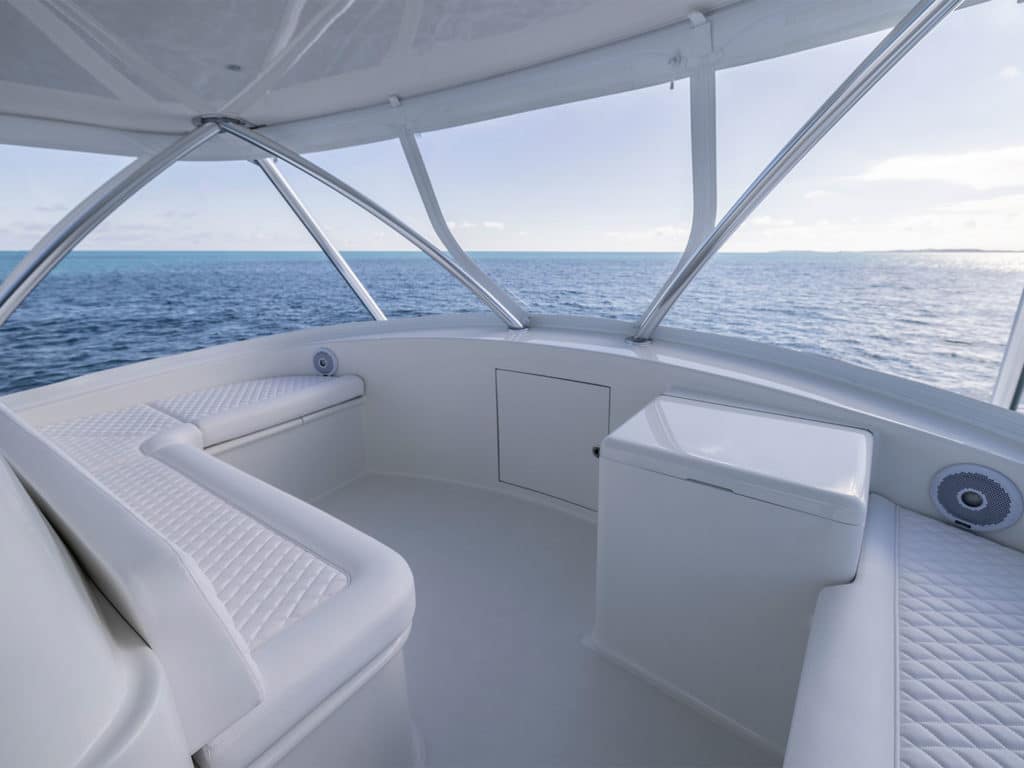Seating behind the helm of the Titan Custom Yachts 63 sport-fishing yacht.